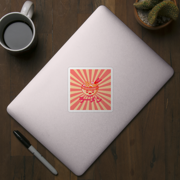 Cute Ramen Bowl - Kawaii ラーメン Pink - Sun Background by NOSSIKKO